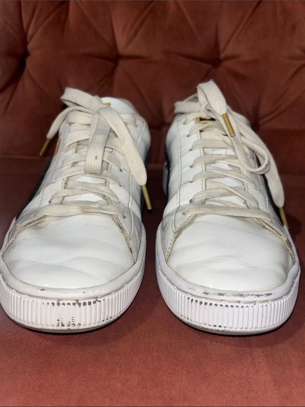 BTS X Puma basket white patent leather low top sneakers flower sole men’s 7.5